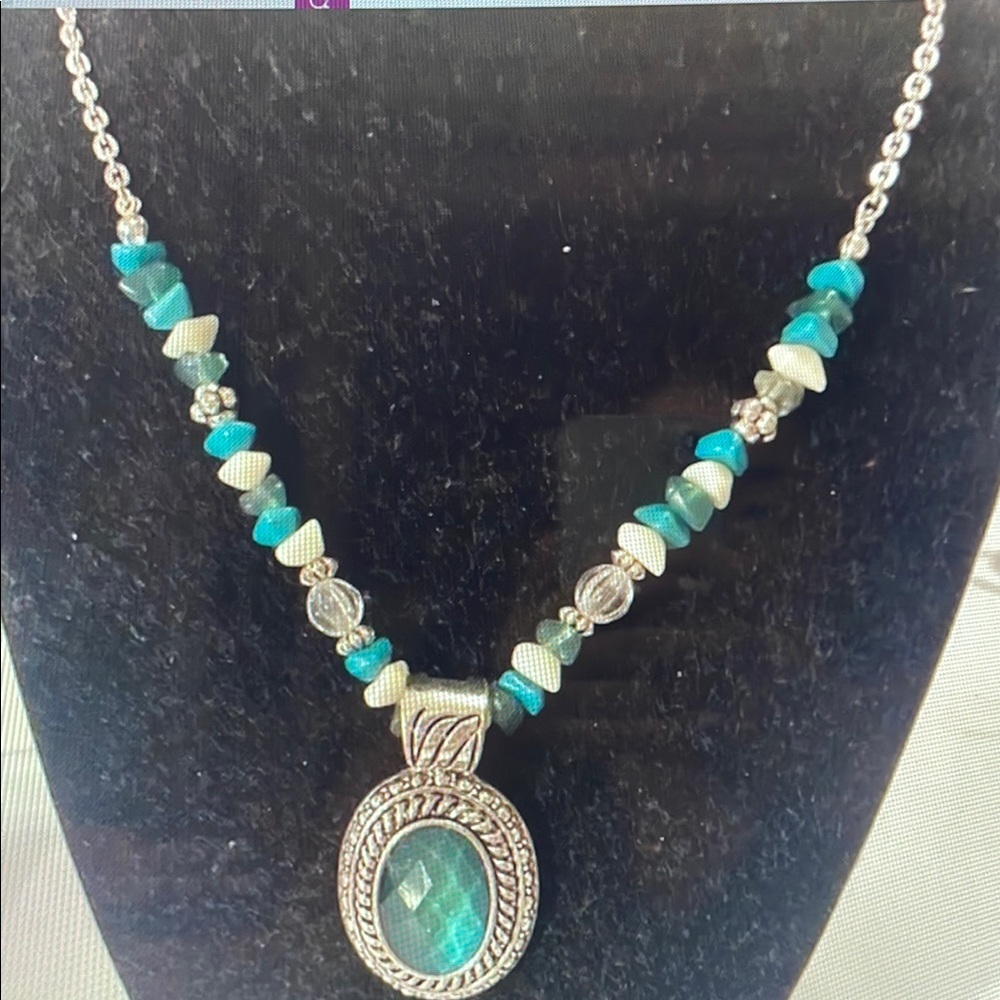 Silver and Teal Beaded Necklace